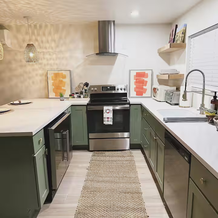 Living room interior at El Bohio Joshua Tree vacation rental